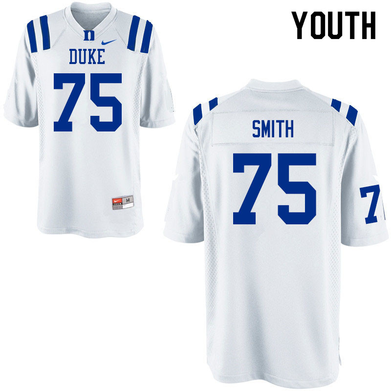 Youth #75 Liam Smith Duke Blue Devils College Football Jerseys Sale-White - Click Image to Close